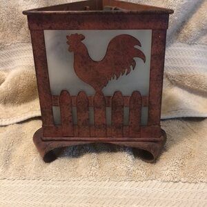 Vintage Lefton 6”x6” Metal Rooster Tea Light